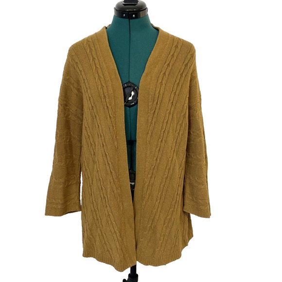 J Jill Sweater Womens Small Chartreuse‎ Cardigan Open Front Knit - Picture 1 of 10